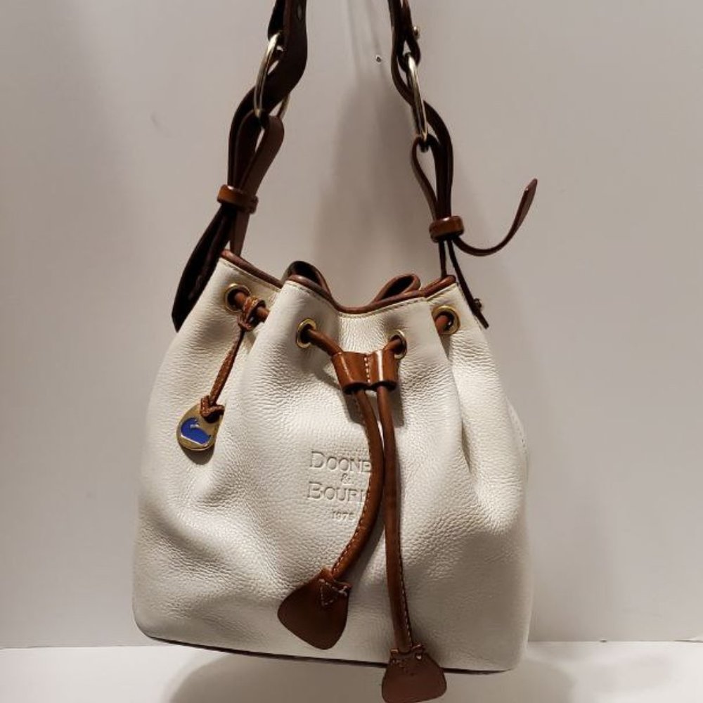 Dooney and Bourke Vintage White Leather Drawstring Bag